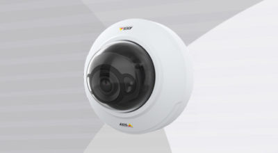 AXIS M4206-LV Network Camera front-left view.
