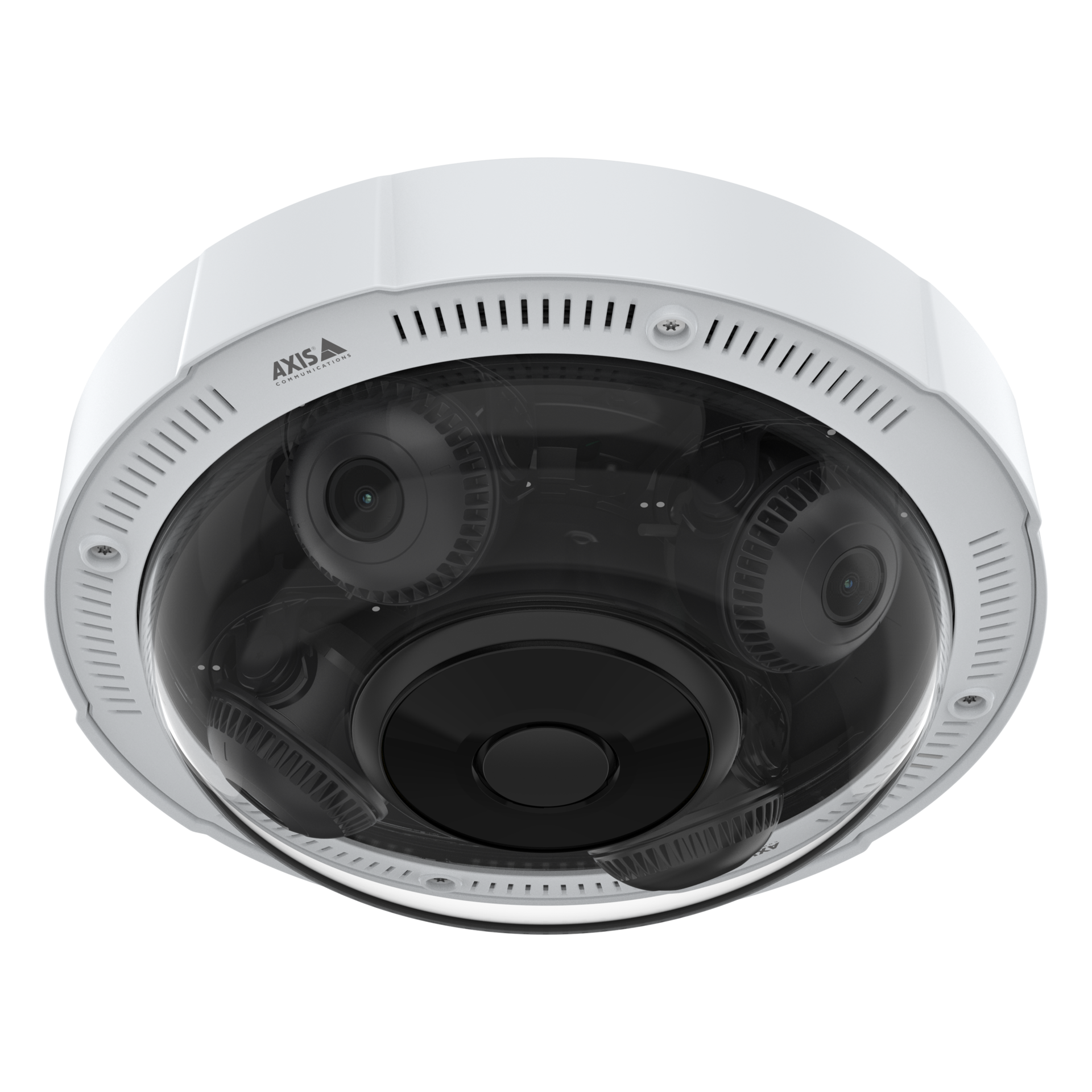 AXIS P3735-PLE 4-channel multidirectional network camera with 360-degree IR illumination and four adjustable sensors inside a weather-resistant dome.