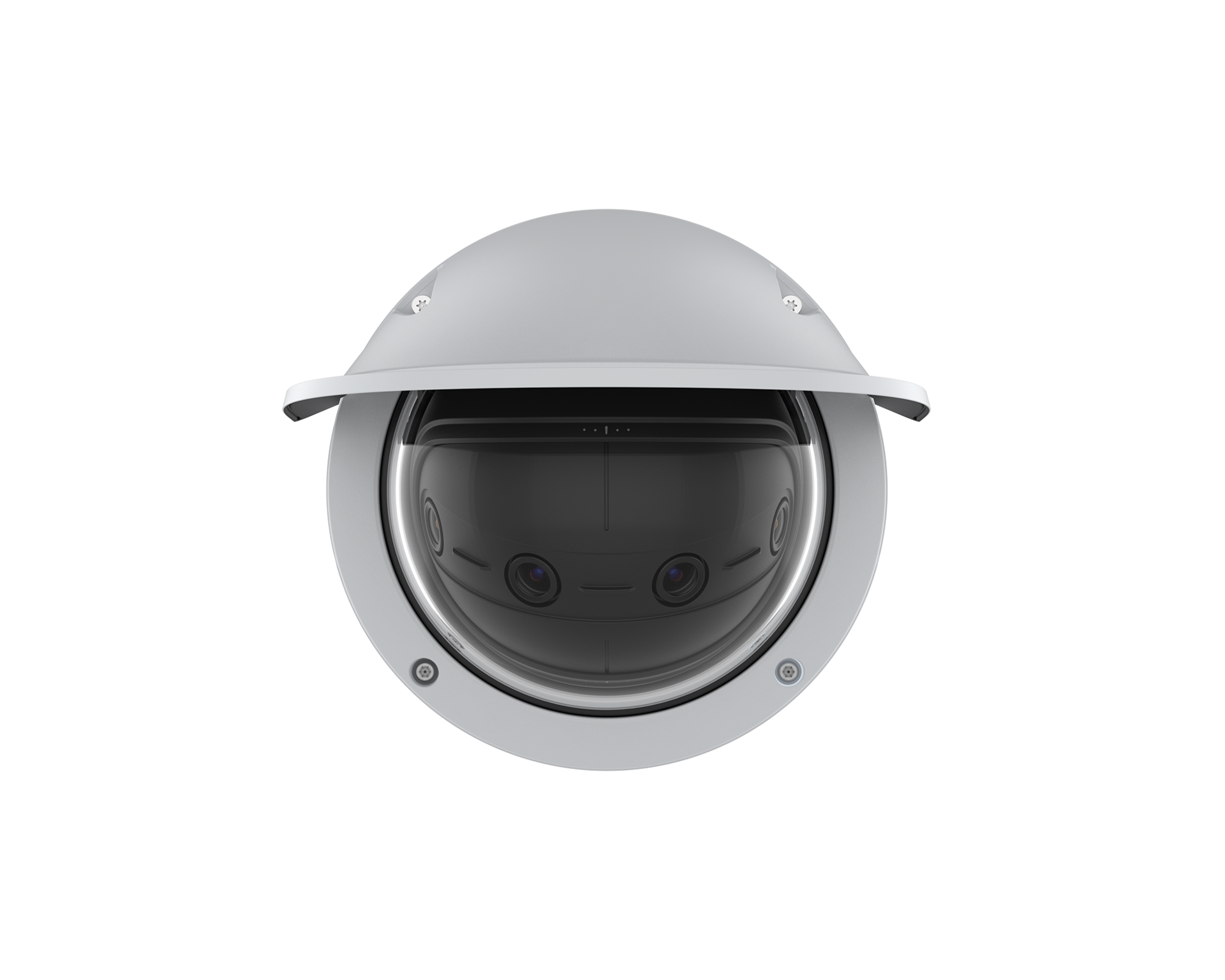AXIS P3827-PVE front view fitted with weather shield for rain and sun protectio