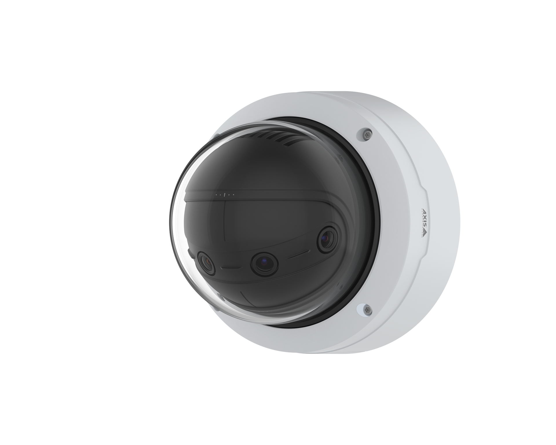AXIS P3827-PVE Panoramic Camera angled left view showing four-sensor array and weather-resistant dome.