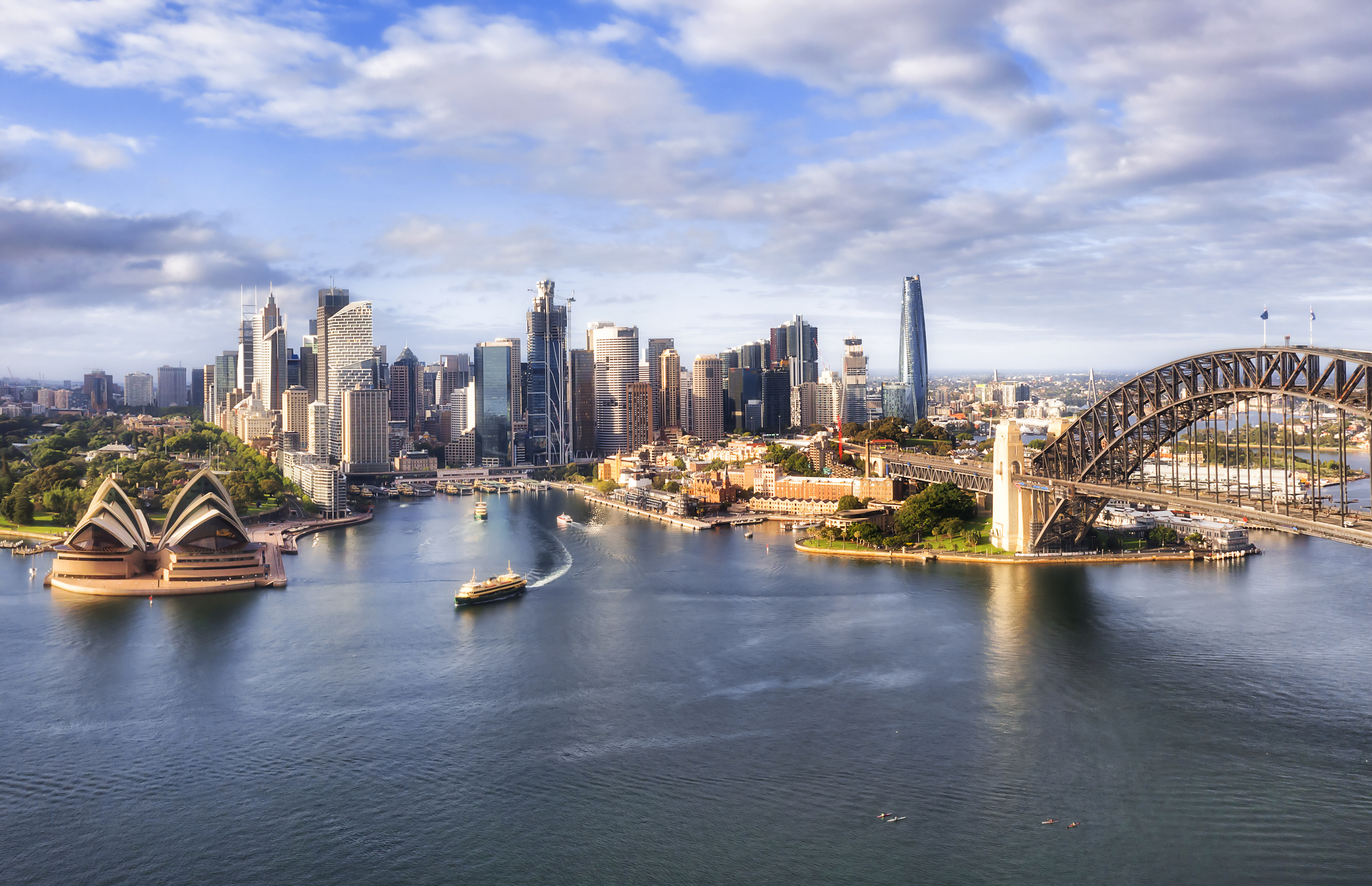 Aerial view of the Sydney skyline and Harbour Bridge. JD Security's Sydney office serves the CBD and Greater Sydney.