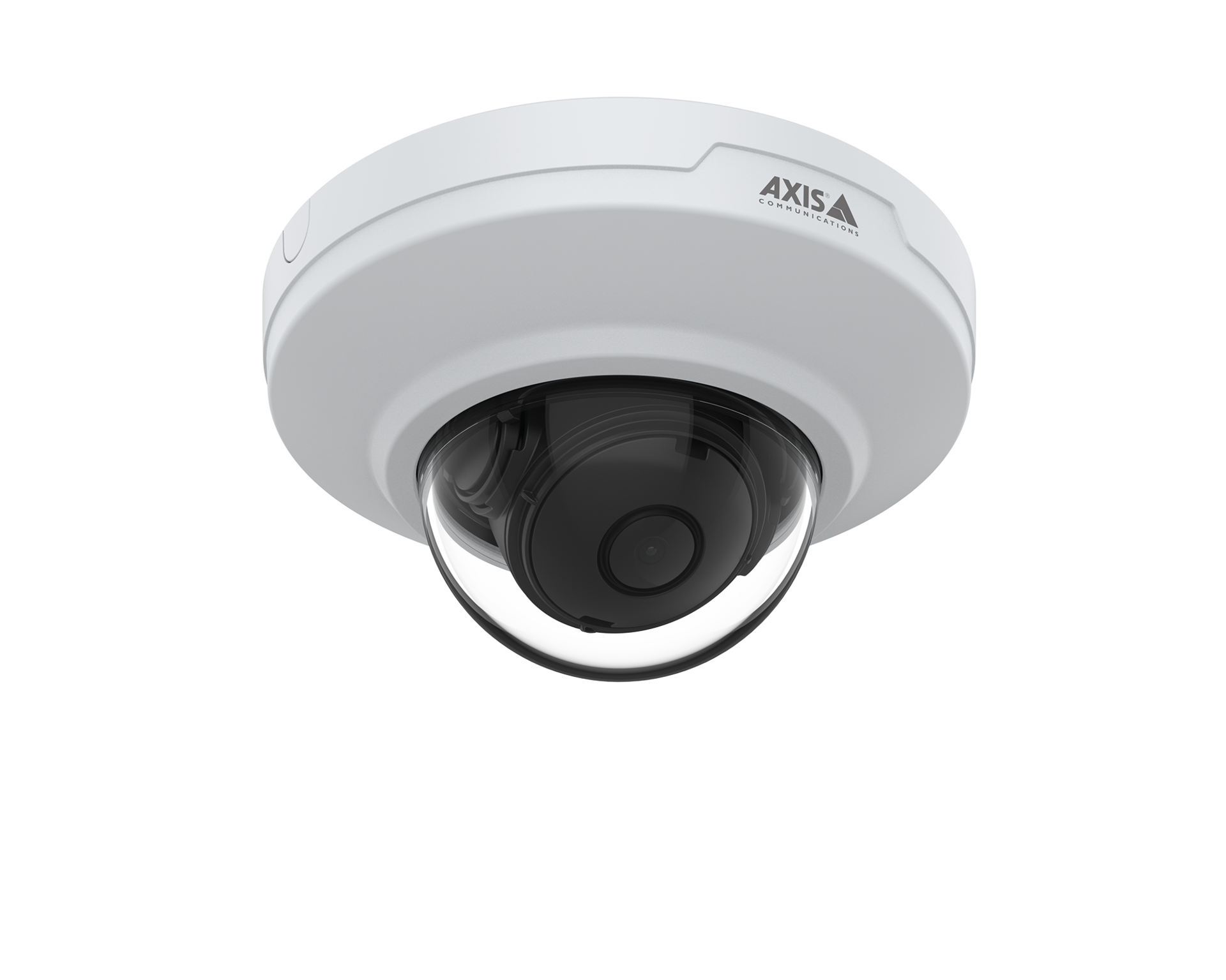 AXIS M3088-V fixed dome network camera, angled right view, showing dual-lens assembly under dark dome cover with white housing