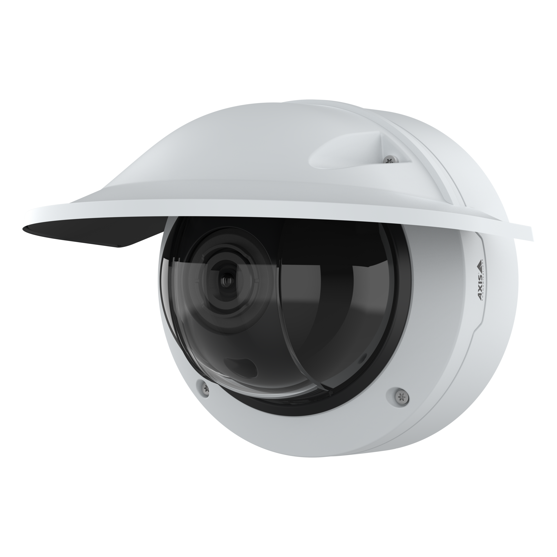 AXIS Q3548-LVE dome camera with weather shield, shown from left angle against black background.