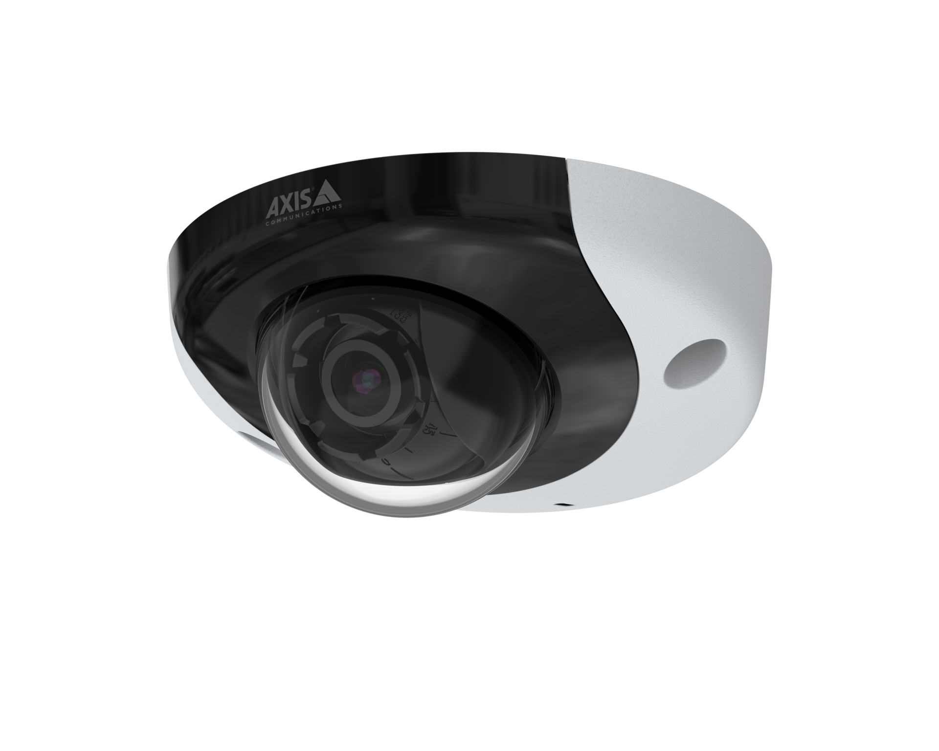 An AXIS P3935-LR onboard network camera with a black dome and white casing, shown from a low left-side angle against a white background.