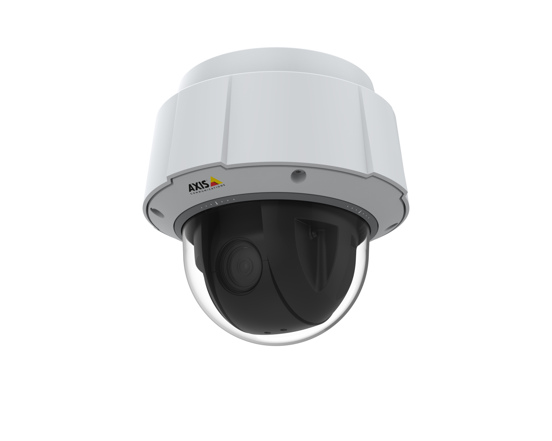 AXIS Q6075-E PTZ dome camera shown from a front-left angle against a white background.