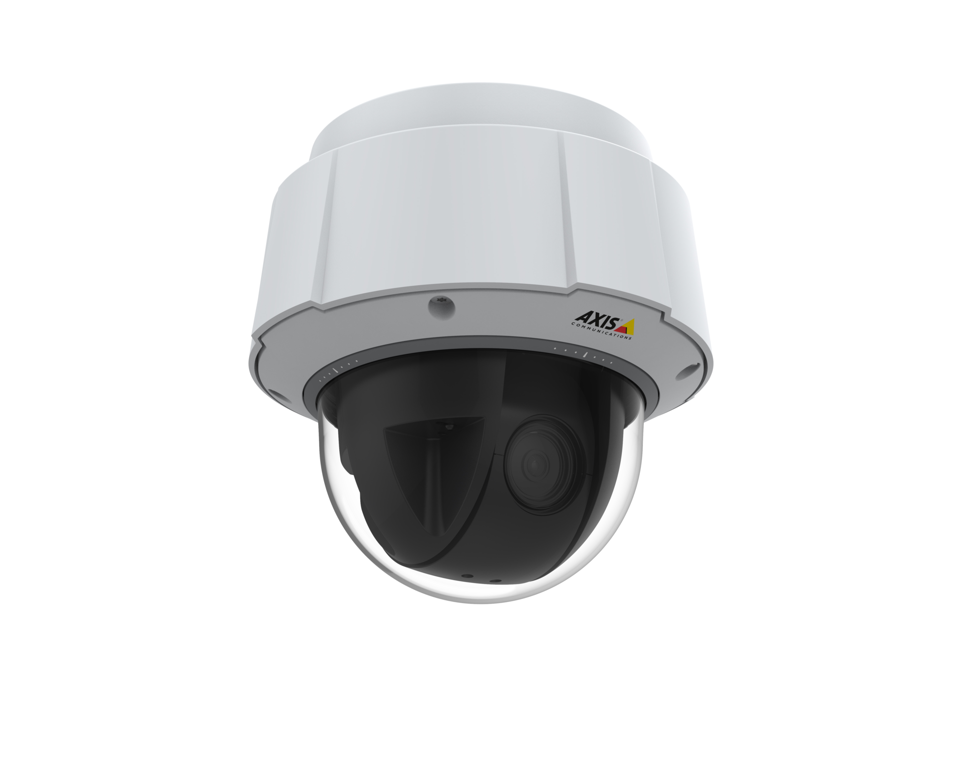 AXIS Q6075-E PTZ dome camera shown from a right-angle perspective against a white background.