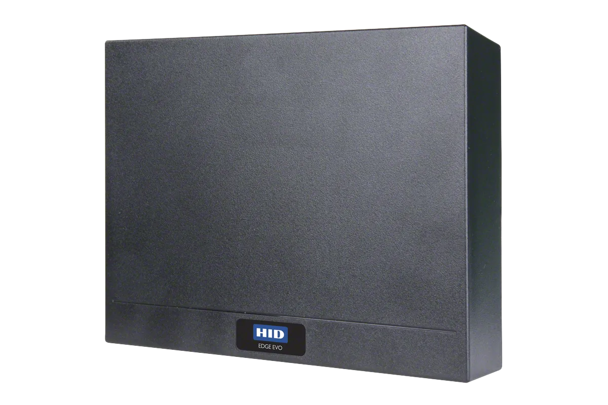 HID EDGE EVO EH400-K networked access control controller in a black textured enclosure with the HID logo.