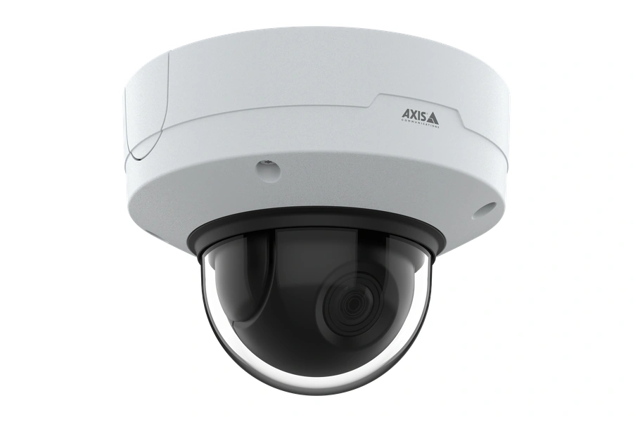 AXIS Q3628-VE dome camera, front angle view, white housing with dark dome lens.