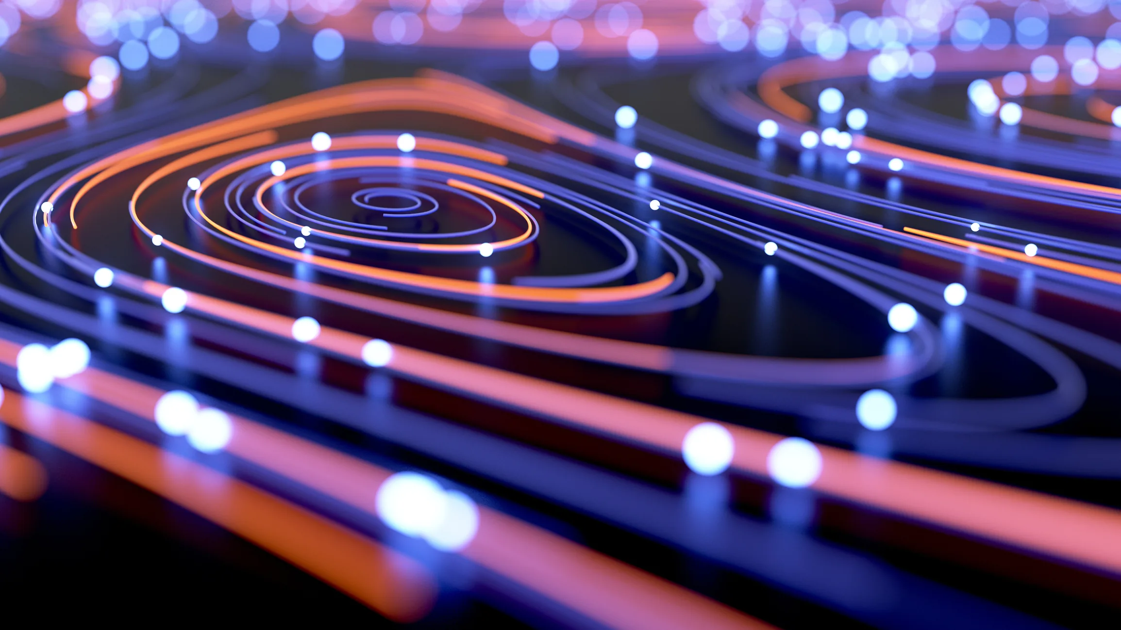 Abstract visualization of digital data streams and network nodes representing cyber security protocols for physical security networks.